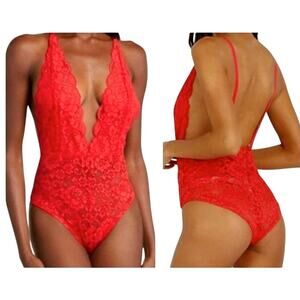 We Are HAH Comin' In HAHt Lace Bodysuit Coming Hot Siren Red - Size Small - $88